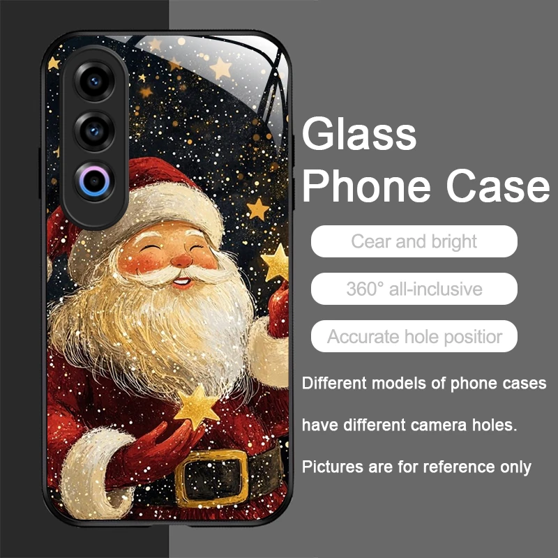 لطيف عيد الميلاد سانتا كلوز نمط الزجاج المقسى جراب هاتف ل Oneplus 13 R 12 11 10 9 Nord 2T CE 4 3 2 Lite ACE 2 3 Pro Cover