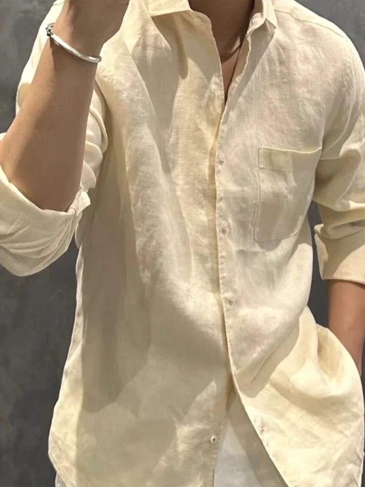 

Men's Cotton Linen irt Thin Breathable Loose Long Sve Sun Protection Open Cardigan Casual Workwear Trendy Pure Color