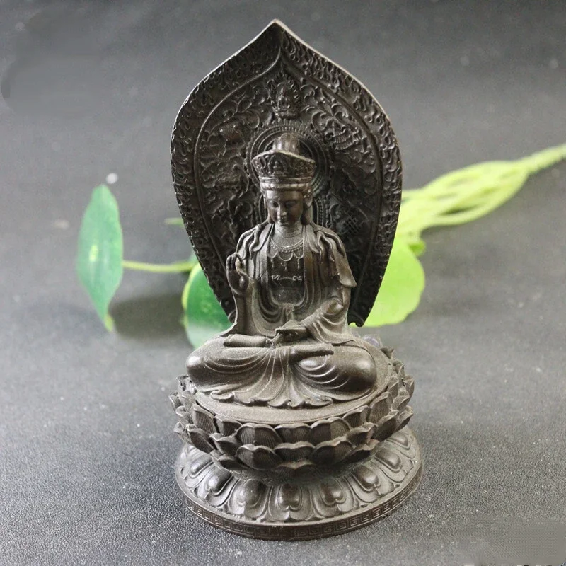 Chinese Retro Bronze Guanyin Bodhisattva Sculpture Sitting Lotus Buddha Home Tabletop Decor Craft