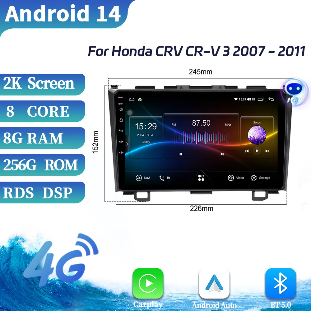 

Android OS For Honda CRV CR-V 3 2007-2011 Car Radio Multimedia Center GPS Navigation Wireless Apple Carplay 9inch Screen Stereo