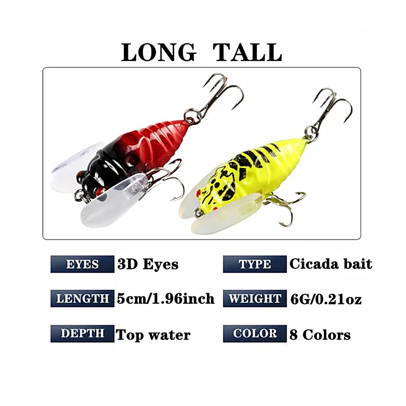 1Pc Bionic Cicada Hard Bait Fishing Lure 5cm 6g Simulation Minnow Wobblers Crankbait Pesca Bass Insect Fishing Tackle