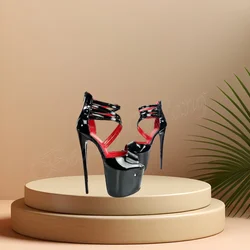 Black Peep Toe Platform Sandals Patent Leather Sexy Round Toe Spike High Heel Shoes for Women High Heel 2024 Zapatillas Mujer