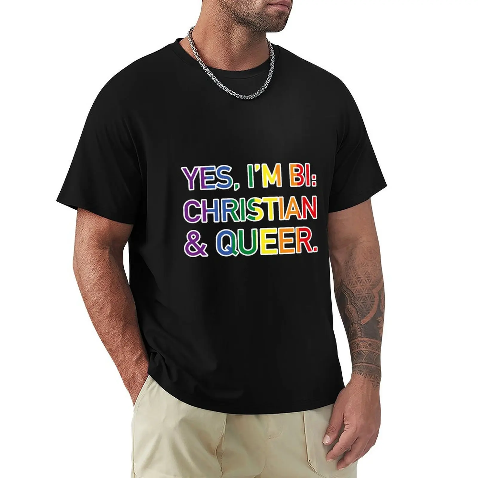

Yes, I'm bi: Christian and queer T-Shirt clothes vintage anime shirt mens workout shirts