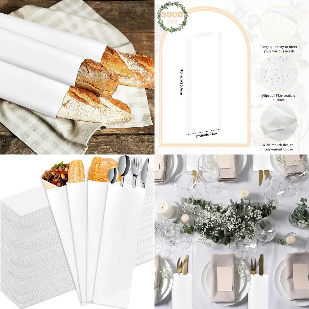 

Оптовая упаковка 3000 пакетов для столовых приборов, одноразовые чехлы для приборов 10x2.75 для ресторанов, белые