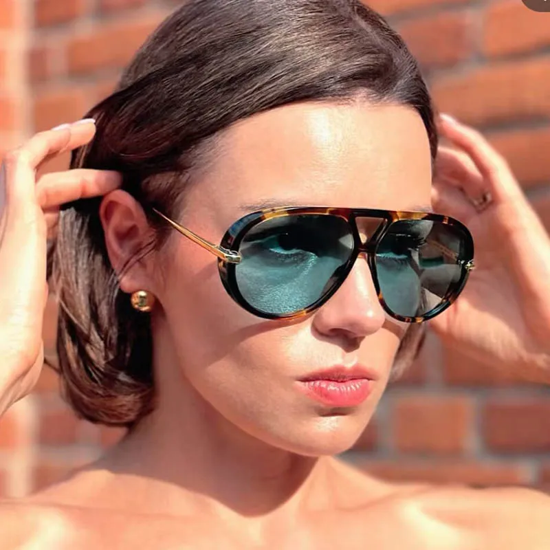 New Fashion Brand Designer Big Earrings Sunglasses Women Ins Popular Pilot Sun Glasses Female Leopard Blue Shades Retro Driving