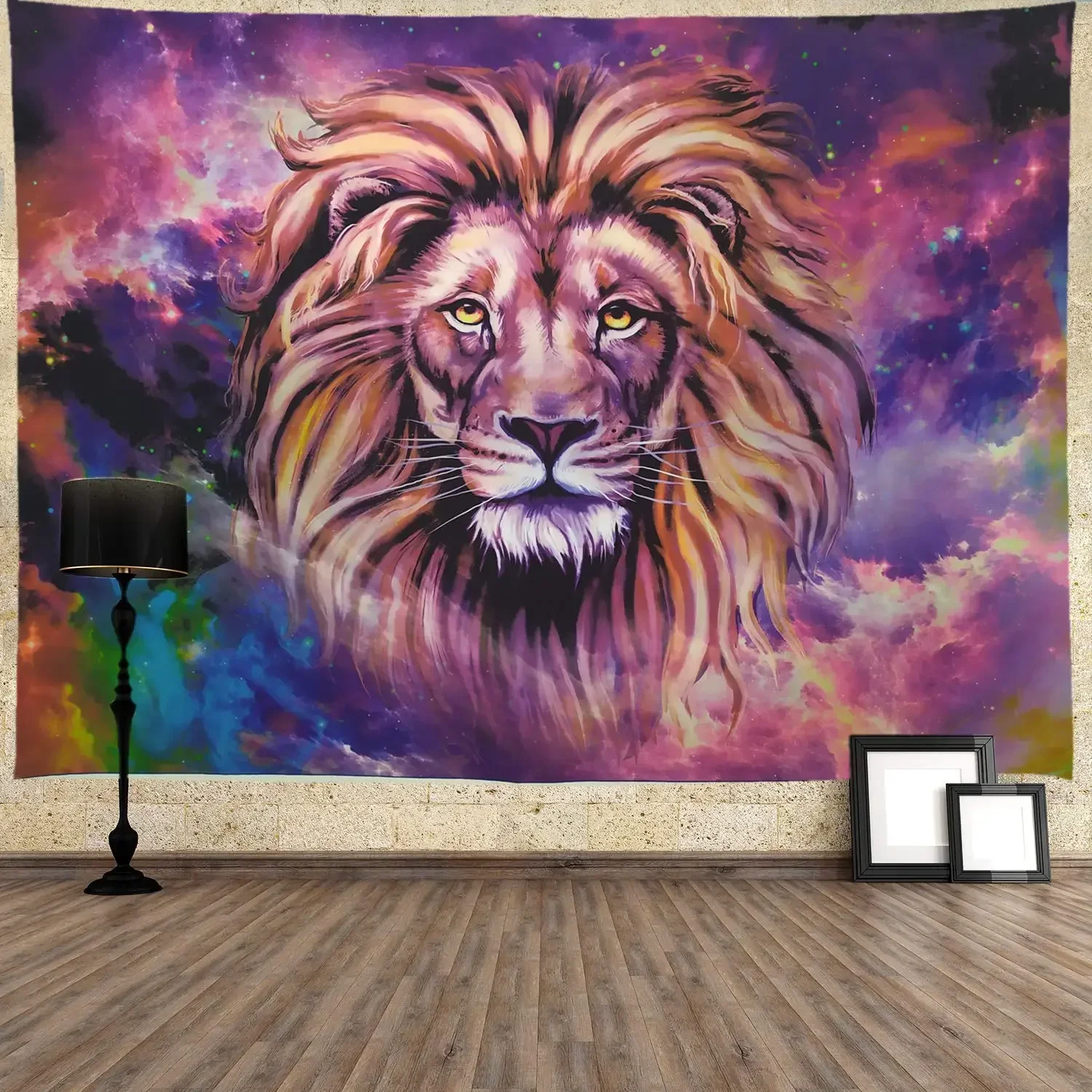 Lion Tapestry Starry Sky Lion Tapestries Hippie Art Animals Wall Hanging Tapestry Galaxy Vivid Tapestry Painting African Lion