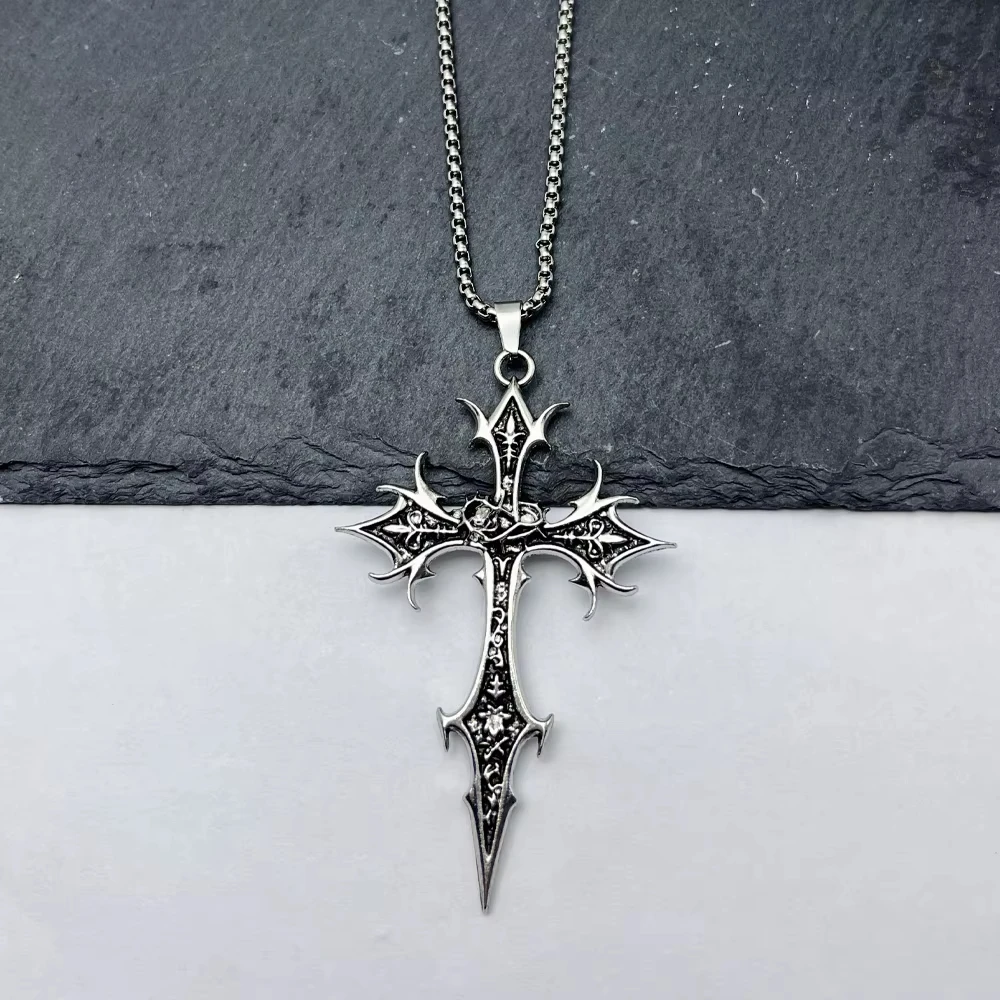 Gothic Double Sided Cross Pendant Necklace Niche Personality Design Hip Hop Retro Punk Accessories
