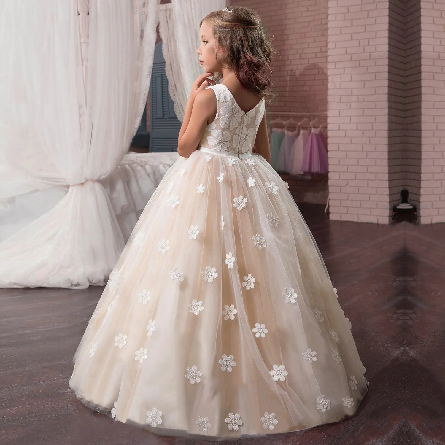 Hot Selling 110-160 Height Girls vestidos de niña 10 a 12 años elegante bridesmaid dresses  Ankle-Length Mesh robe fille enfant