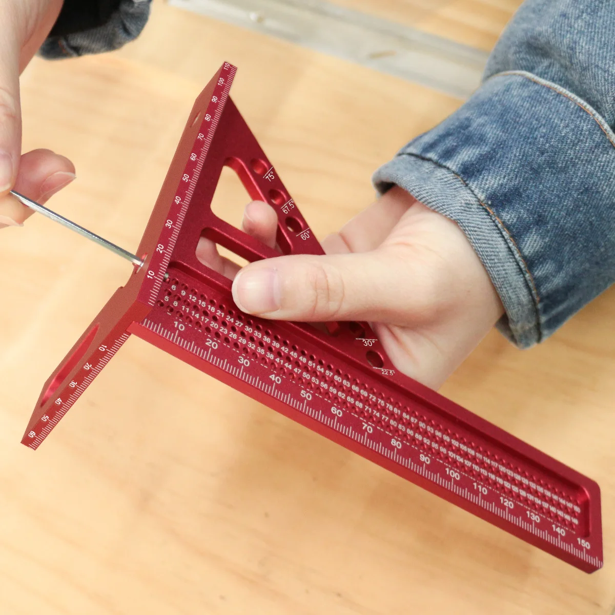 Lengthened Multi Angle 3D Square Protractor Drafting Triangle Metric Multi-angle Set Square with Angle Positioning Dowel Pin