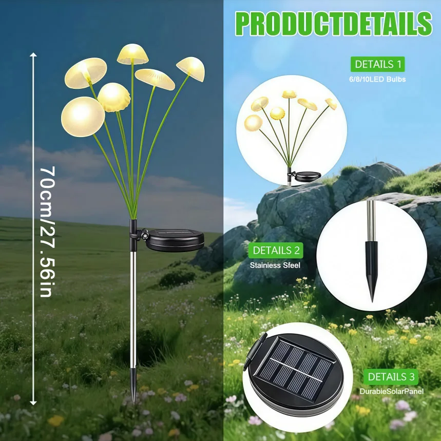 Solar Jellyfish Mushroom Lights Outdoor Waterproof Garden Decoration Lights for Yard Patio and Party Lighted Holiday Displays
