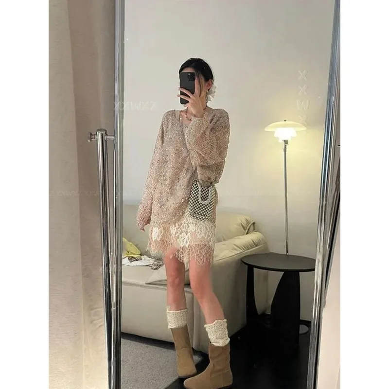 بلوفر نسائي بلون سادة كاجوال بأكمام طويلة ومطرز وفضفاض