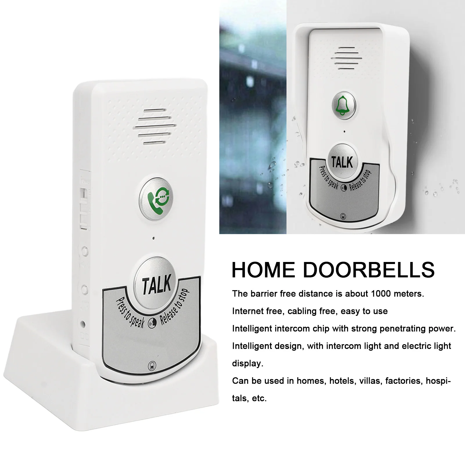 Wireless Intercom Doorbells Excellent Chip 1000m Distance Intelligent White Voice Intercom Doorbells for Homes Factories