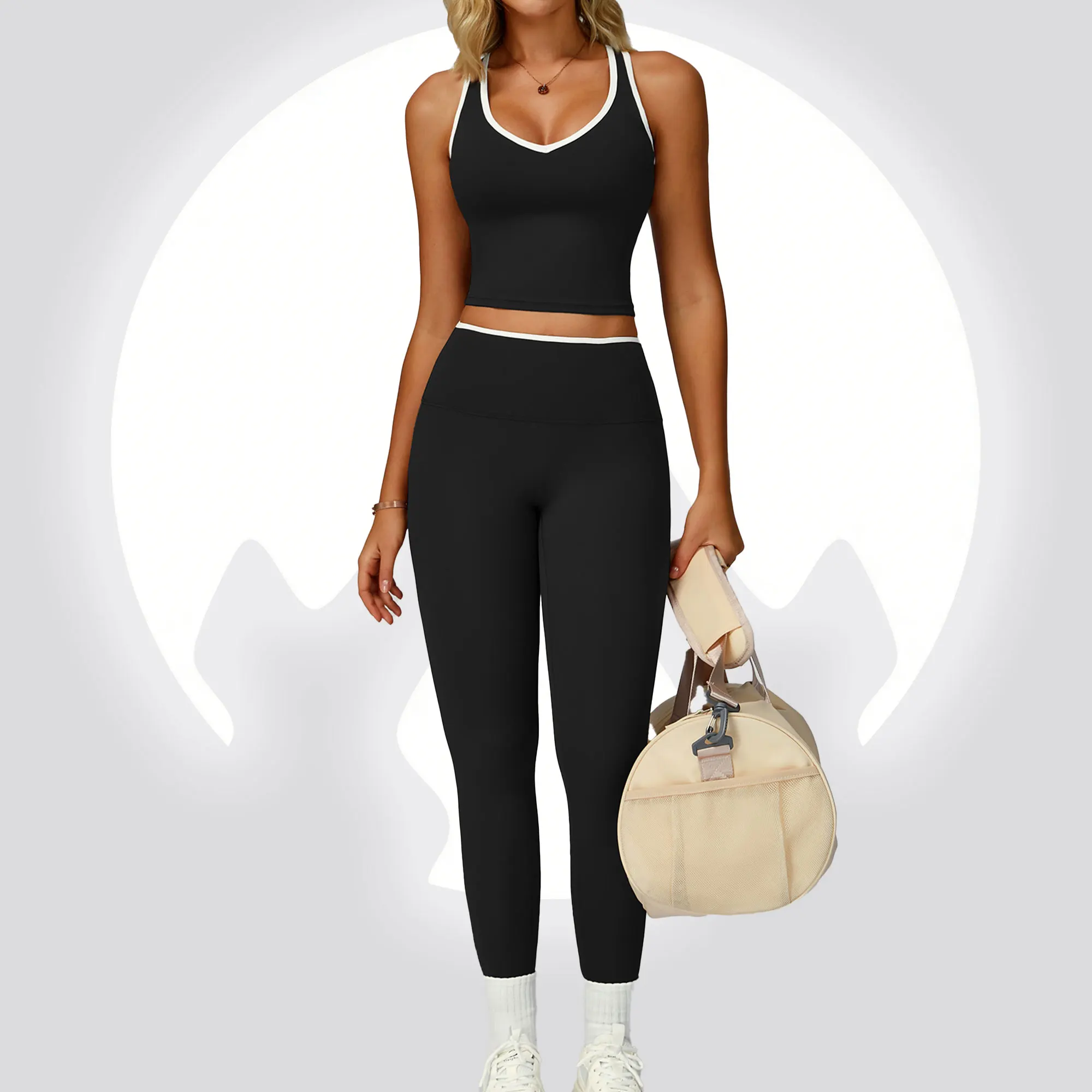 

Женский бесшовный спортивный комплект: топ и леггинсы с высокой эластичностью, дышащий, с открытой спиной, для йоги, активного отдыха и тренировок в спортзале