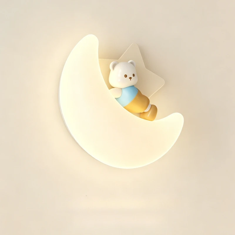 Romantic Moon Wall Lamp for Child Kids Bedroom Bedside Indoor Lighting Animal Cartoon Angel Girl Bear Wall Light Eye Protection