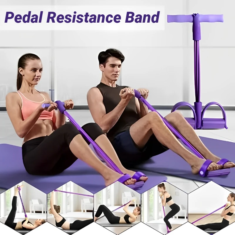 O Four-Tube Pedal Tensgklner Multi-Functional Household Fitness Equipment Yoga Abdominal Strengthening Elastic Band Tension Rope