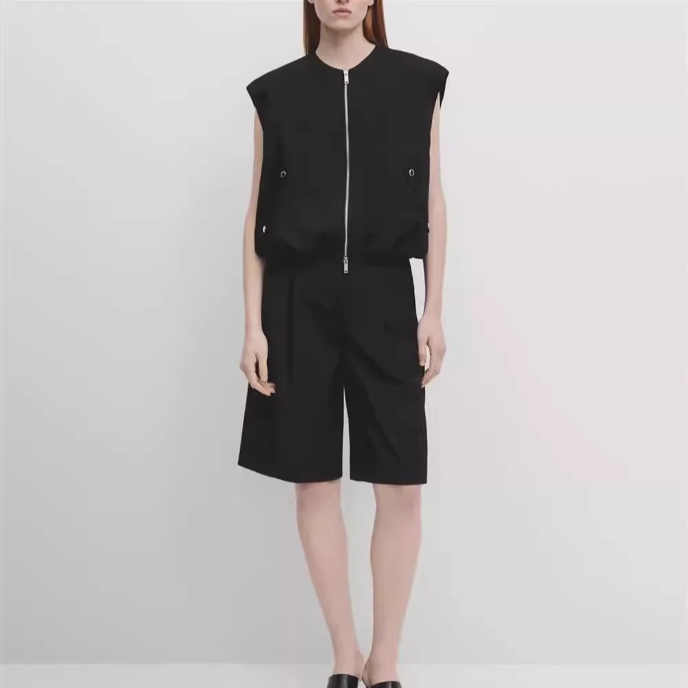 

Spring New Arrival Women's Versatile Loose Fit round Ne Button Design Suit Jaet Vest Comfortable Cotton Commute Sle