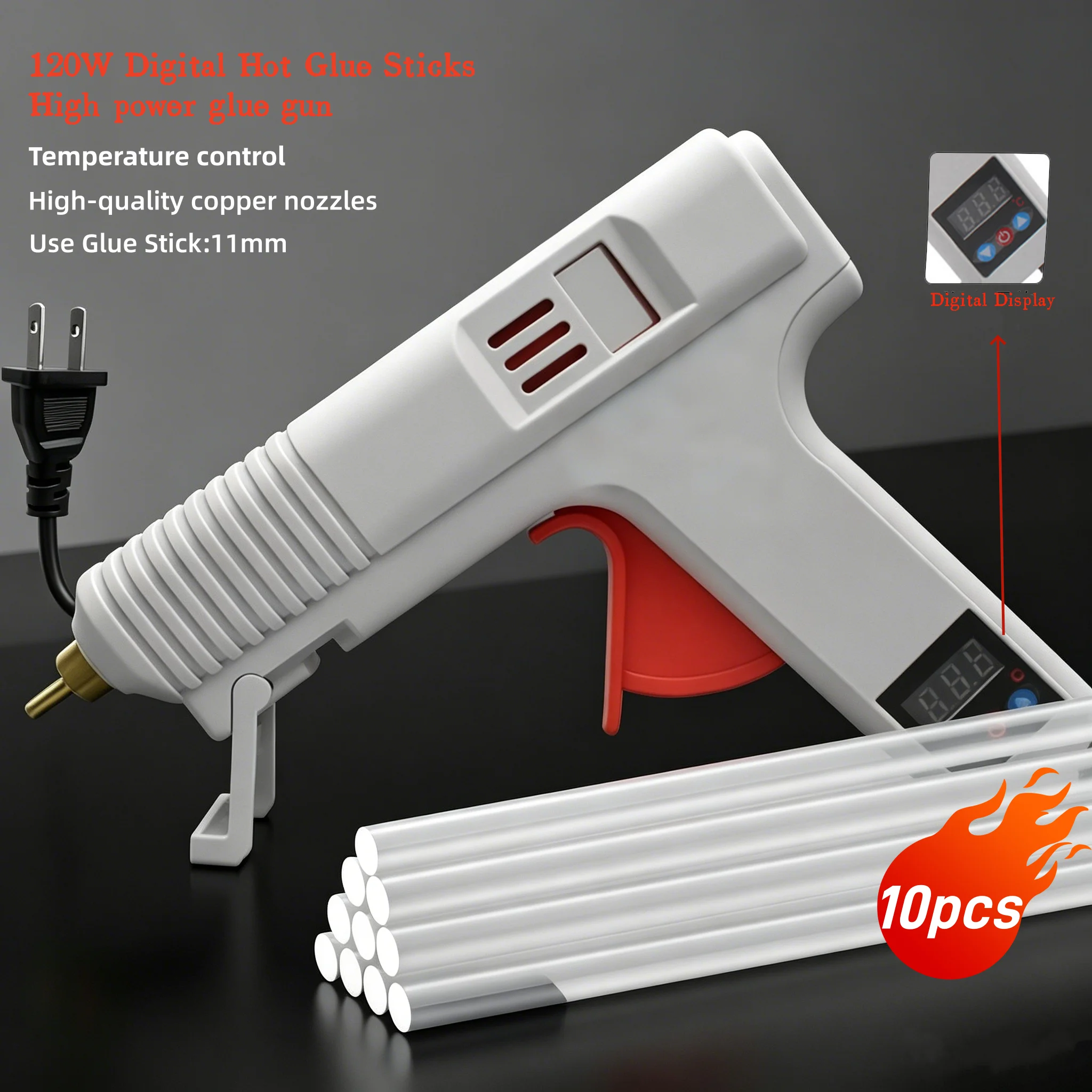 US/EU/UK Plug 120W Hot Glue Gun Digital Temperature Control with Gun Nozzle And Glue Sticks 11mm for DIY Art Projects