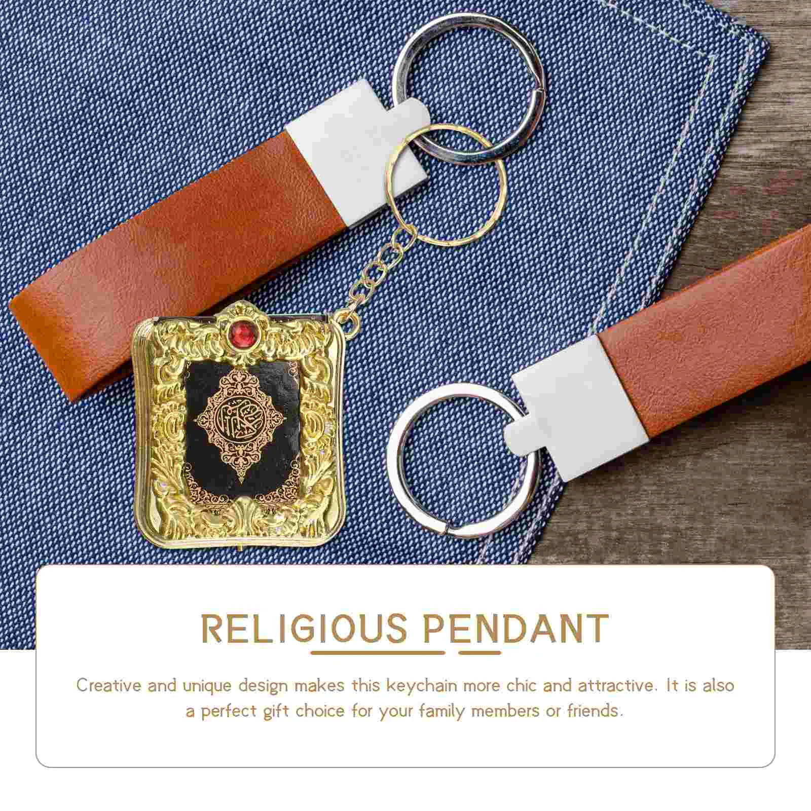 Holy Bible Keychain Mini Ark Quran Book Ring Religious Pendant Muslim Keyring Jesus