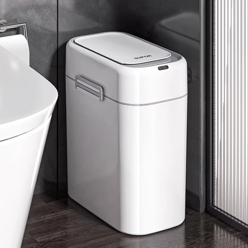 

Automatic Bathroom Trash Can with Bag Replacement, Waterproof Slim Wastebasket for Narrow Spaces, Touchless Kitchen Bin