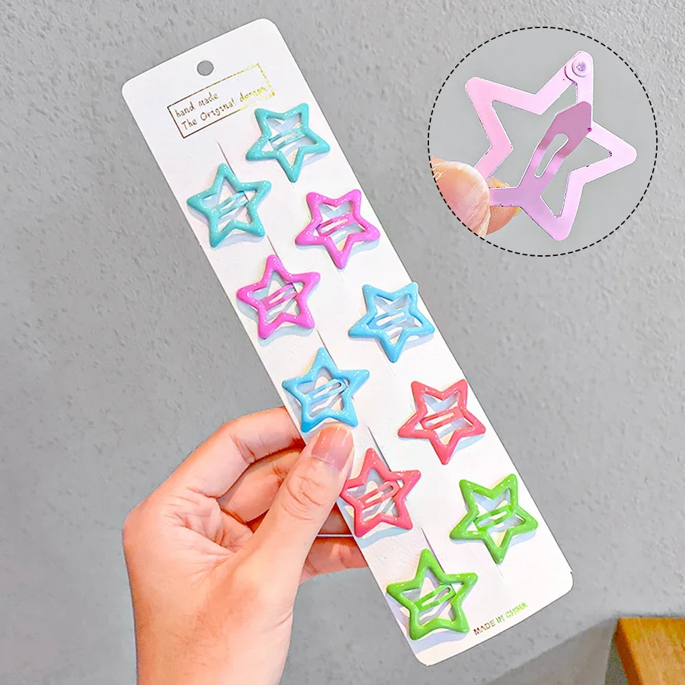 10/12pcs Lovely Star Hairpins Kids BB Pins Barrettes Cute Colorful Stars Shape Hair Clips for Girls Children Hair Accessories