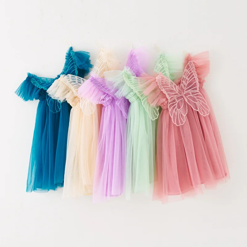 3-8Years Children Girls' Dress Butterfly Dress For Girls Summer New Flying Sleeve Mesh Princess Dress