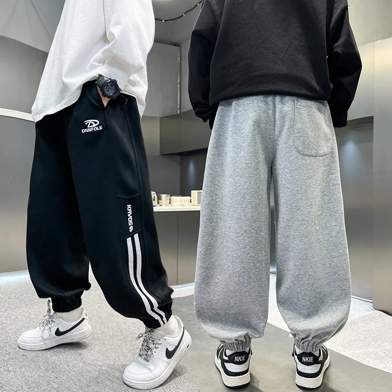 الفتيات Sweatpants موضة محبوك القطن الرياضة الرباط سراويل تقليدية في سن المراهقة الأطفال مستقيم فضفاض واسعة الساق Trackpants بنطلون