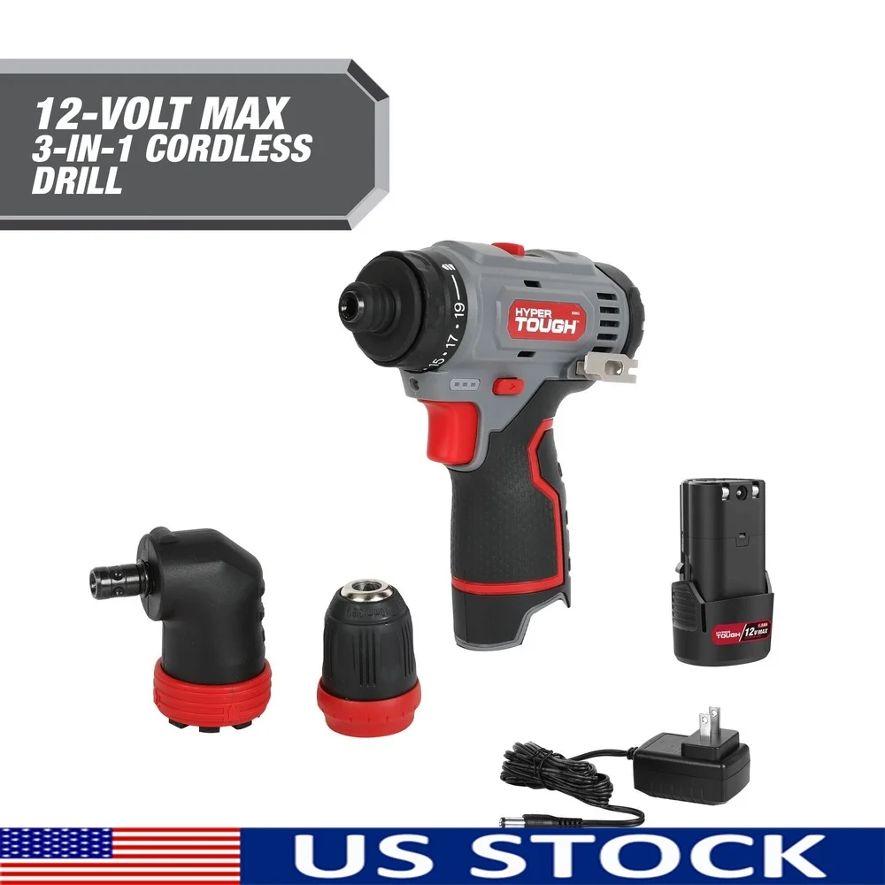 

12V Max 3-in-1 Multi-Head Power Drill Set with 1.5Ah Battery Charger 100-Piece Tool Kit Quick Release Bit Holder LED Light
