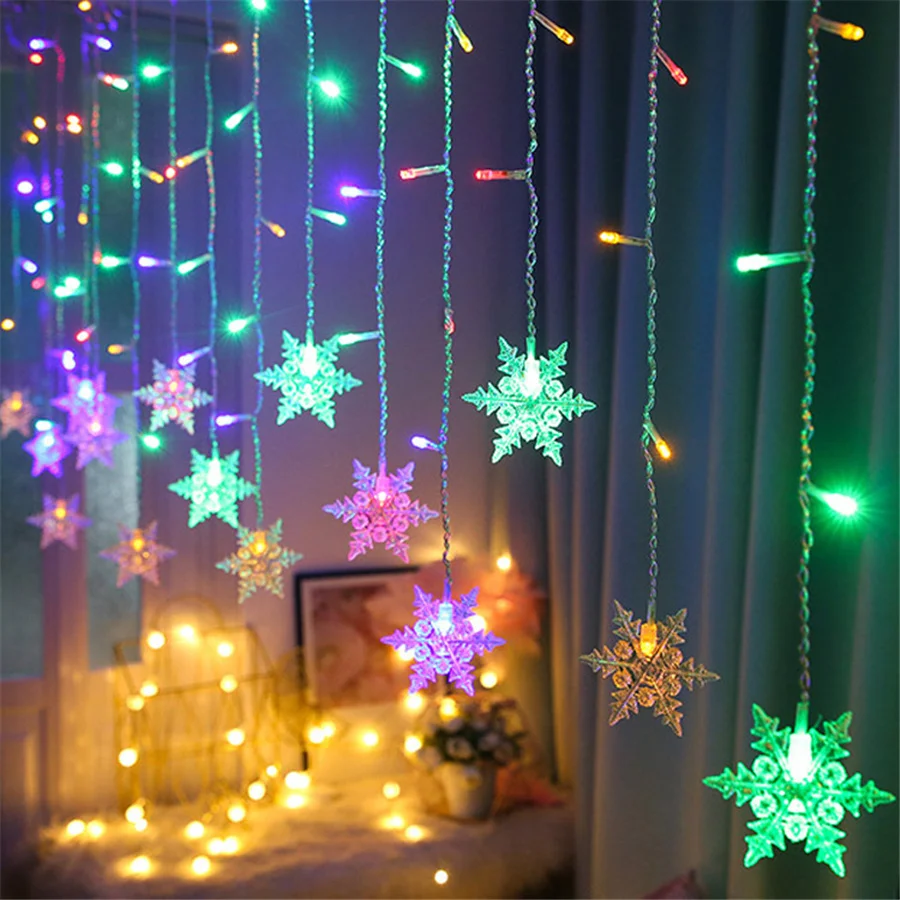 ในร่มกลางแจ้ง 3.5M LED Snowflake Christmas Garland String ไฟ 8 โหมดกระพริบ Fairy ผ้าม่านสําหรับงานแต่งงาน party Decor