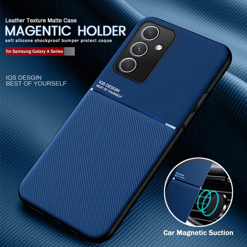 For Samsung Galaxy A34 5G Case Car Magnetic Holder Leather Phone Cover Samung A14 A54 A 14 34 54 2023 Silicone Shockproof Coque