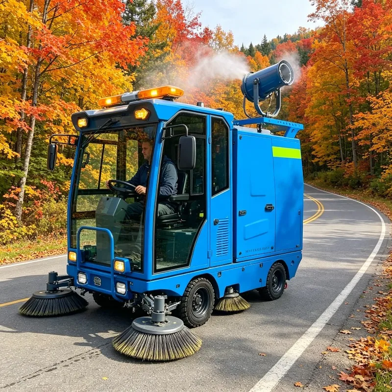 Battery Operated Ride on Industrial Floor Sweeper Customized Enclosed Cabin Road Cleaning Vehicle for School