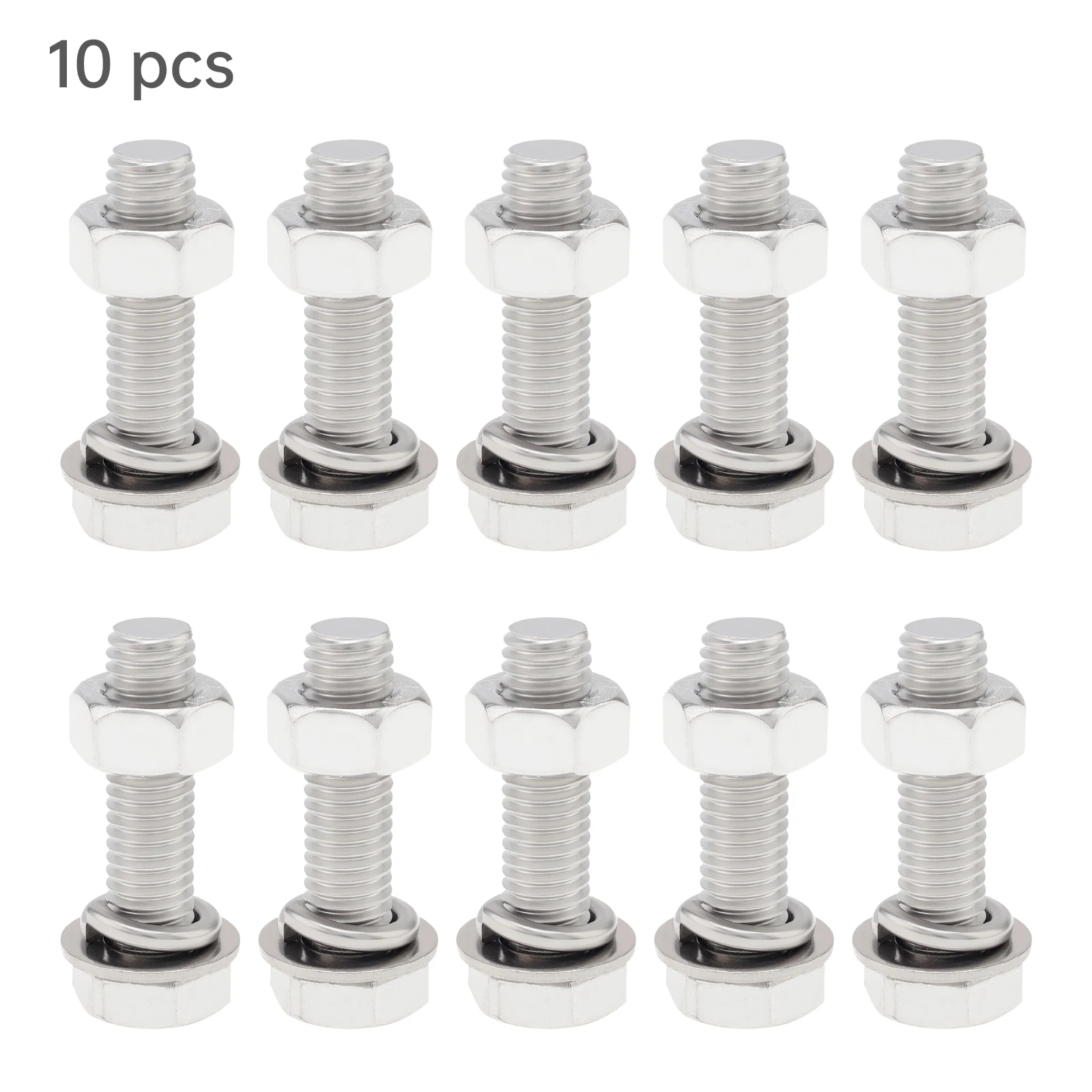 

10pcs 304 Stainless Steel M8 x 30mm Hex Screw Bolt Kit with Flat Washer, Spring washer, Nut, Fully Threaded Hex Bolts