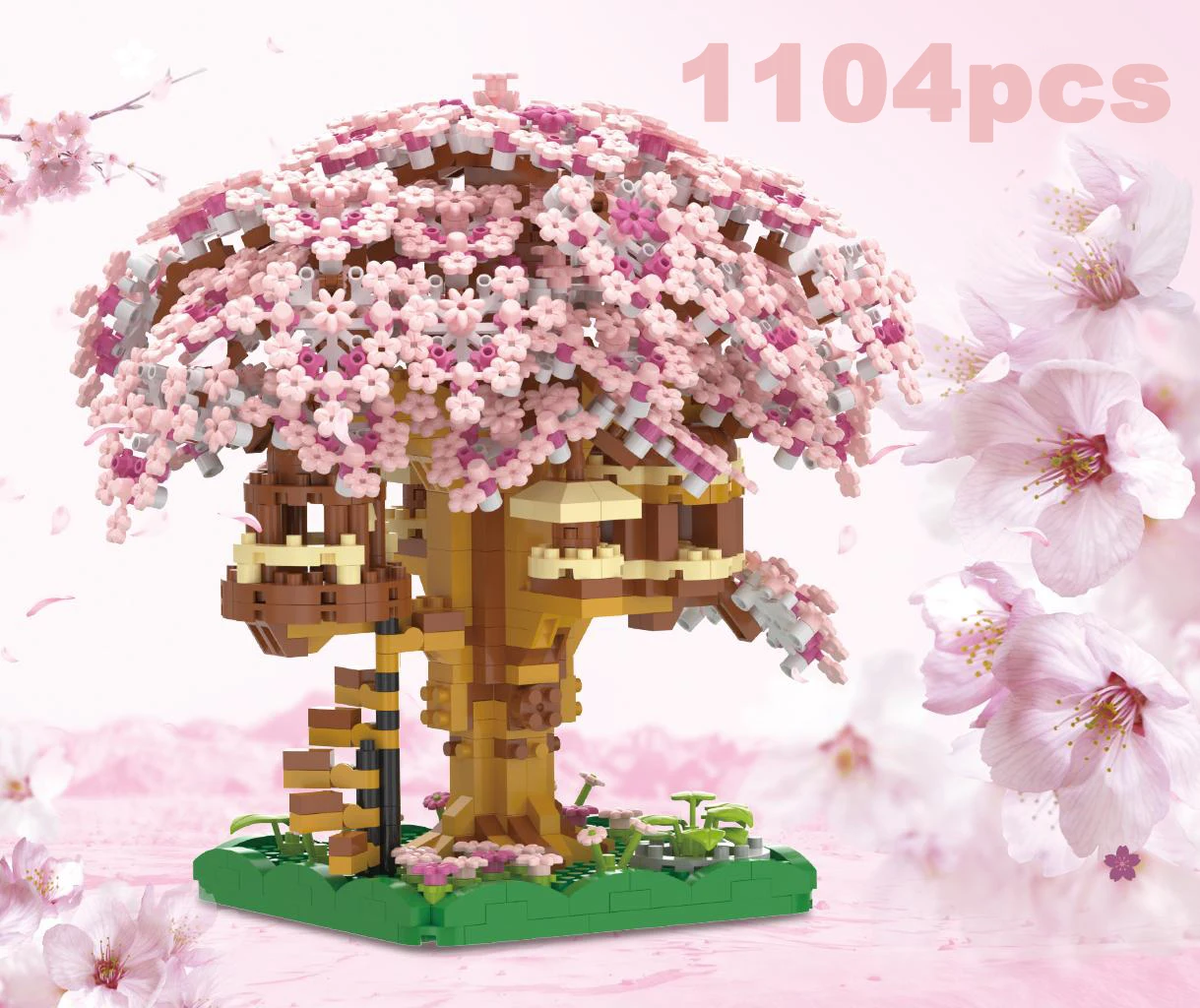 DIY Lila Romantische Kirschblüte Blume Rosa Baum Haus Montage Bausteine Klassisches Modell Miniatur Ziegel Sets Kind Geschenke – Detail 19