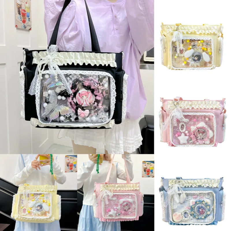 Bow Itabag Lace Itabag Knot Tote Bag Y2K Tote Bag Japanese JK Sweet Kawaii Girl Anime Transparent High Capacity Size Itabag New