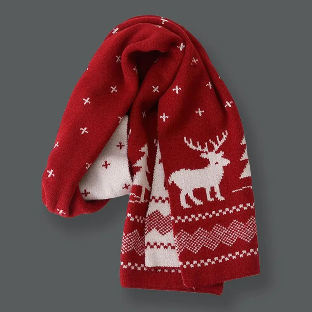 Christmas Women Men Scarf Double-Sided Deer Elk Teenager Girls Boys Knitted Shawl Adult Winter Scarves Couple Scarf Fashion Gift