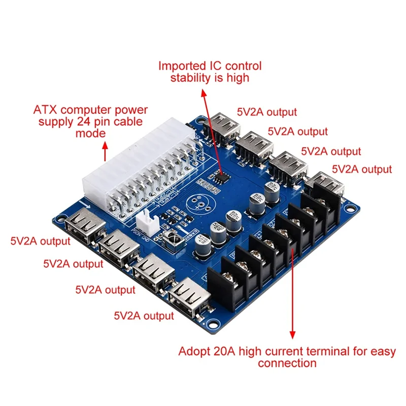 

20 Pin/24 Pin ATX Power Supply 5V/2A USB Charging Desktop Chassis Power Supply Adapter Board ,B 1 Piece