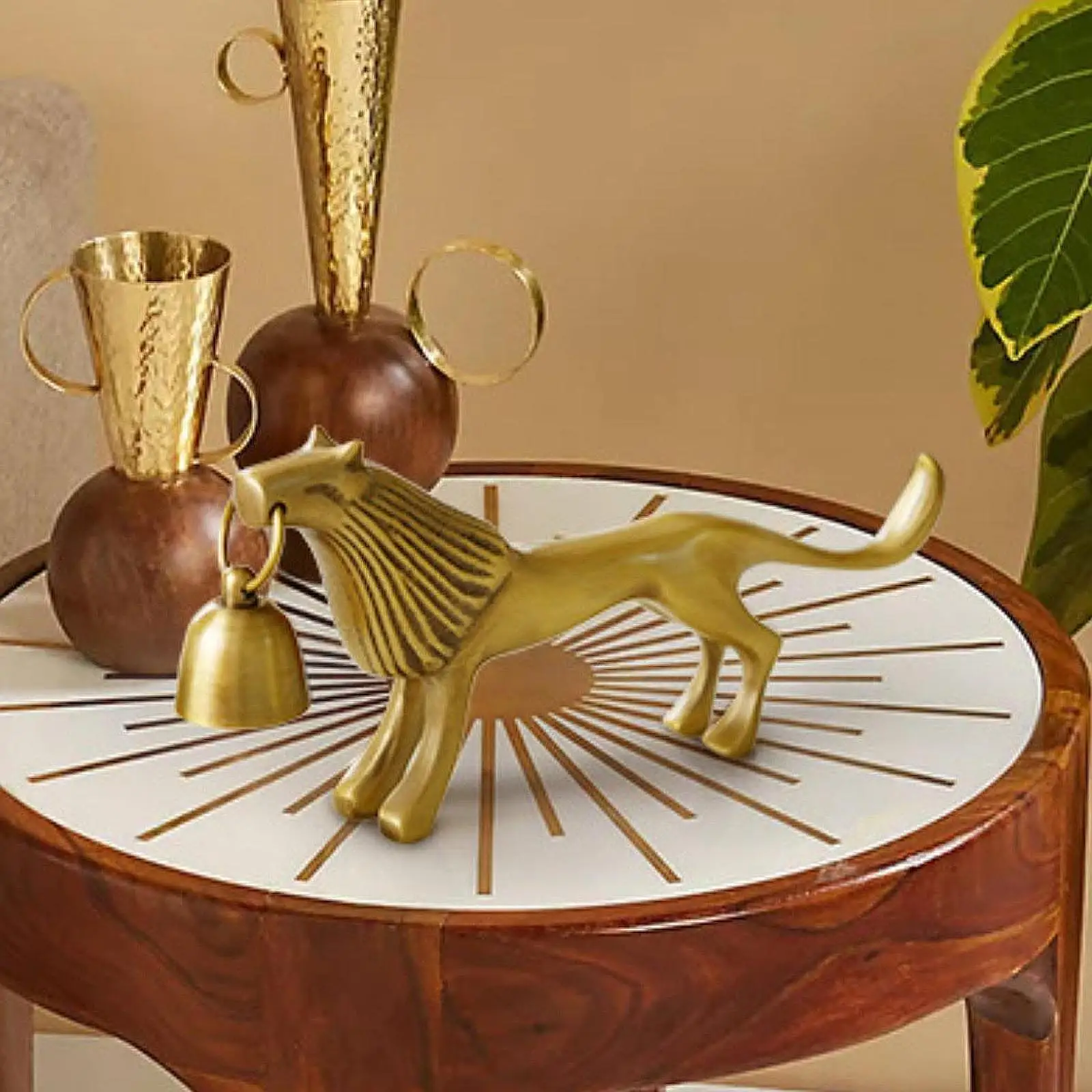 

Brass Candle Extinguisher with Lion and Bell Design Accessories for Bookshelves Decor Versatile Desktop Ornament 21.5x9.5x2.5cm