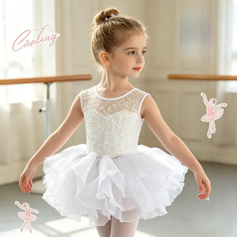 Ballet Leotard with Tutu Skirt Jacquard Sleeveless Elegant Performance Outfit Stretchy Daily Training Stage Holiday Dance Wear