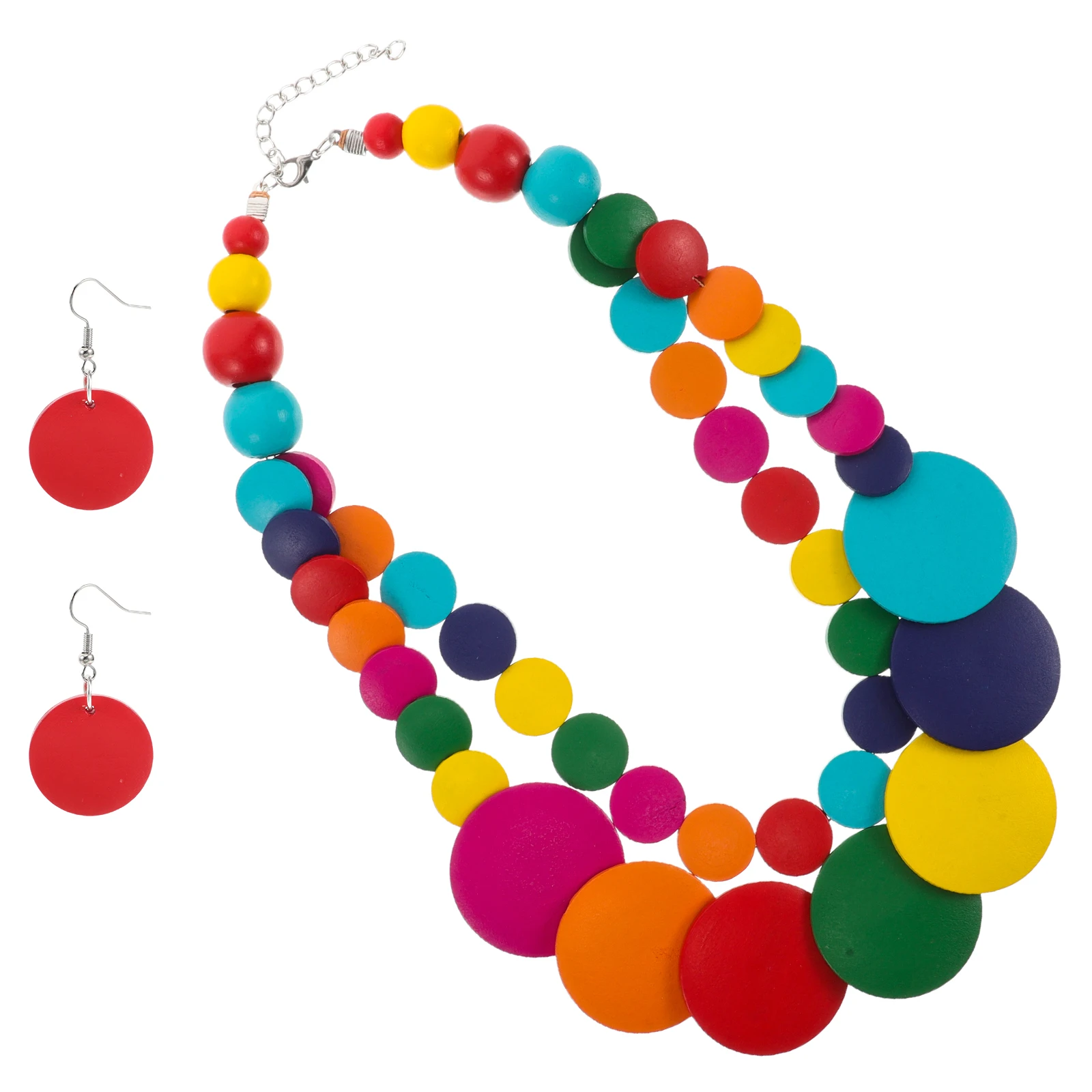 

1Set Wooden Beaded Necklace Multi-Layer Bohemian African Ethnic Style Statement Jewelry for Travel Parties Brown Necklace