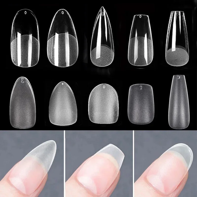 1 saco fosco imprensa em dicas de unhas cobertura completa unhas falsas oval amêndoa esculpida unhas falsas artificial macio gel dicas de unhas acessórios de arte
