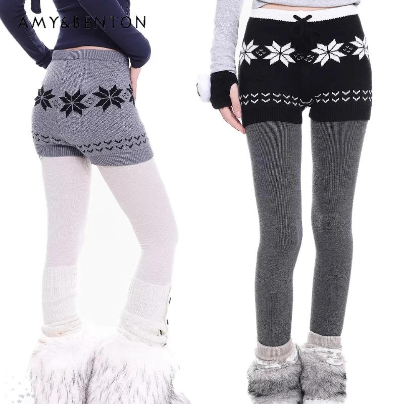 

Original Vintage Design Jacquard Knit Women's Shorts 2025 Winter New Sweet Cute Slimming Versatile Bodycon Casual Pants Ladies