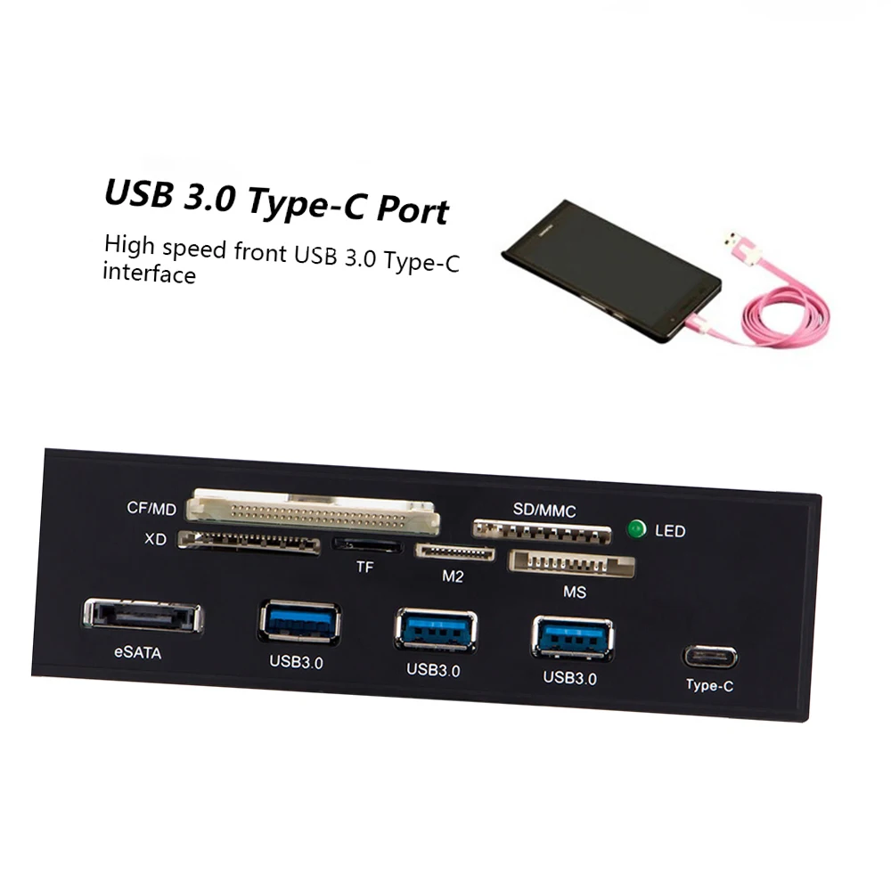 Sunshine-tipway STW 5.25" Card Reader Internal Card Reader Media Multi-Function Dashboard PC Front Panel Type-C USB 3.1 USB 3.0