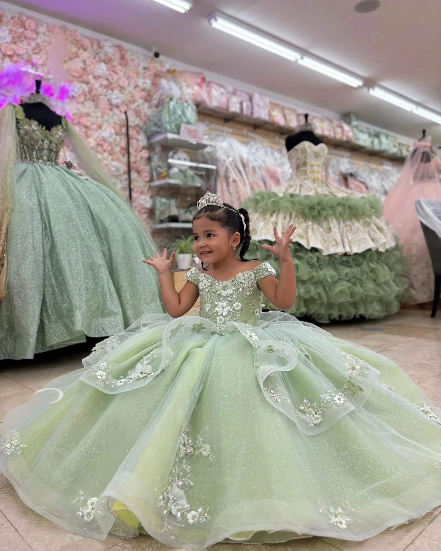 

Custom Flower Girl Dress Wedding Gown Birthday Party Pageant Dress Off The Shoulder 3D Floral Tulle Ball Gown For Girls فساتين ب