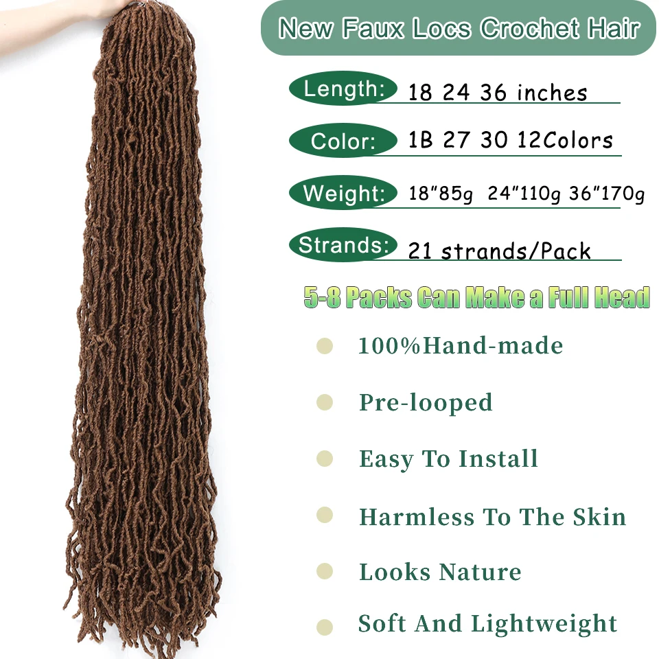 18 24 36 Inches Synthetic Soft Locs Crochet Hair Faux Locs Crochet Hair Pre Looped Goddess Locs Braids Hair Extensions Hair