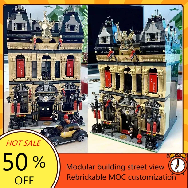 Os blocos de construção da ópera, MOC modular, modelo Street View, arquitetura criativa, educação DIY, modelo de montagem, brinquedos presentes