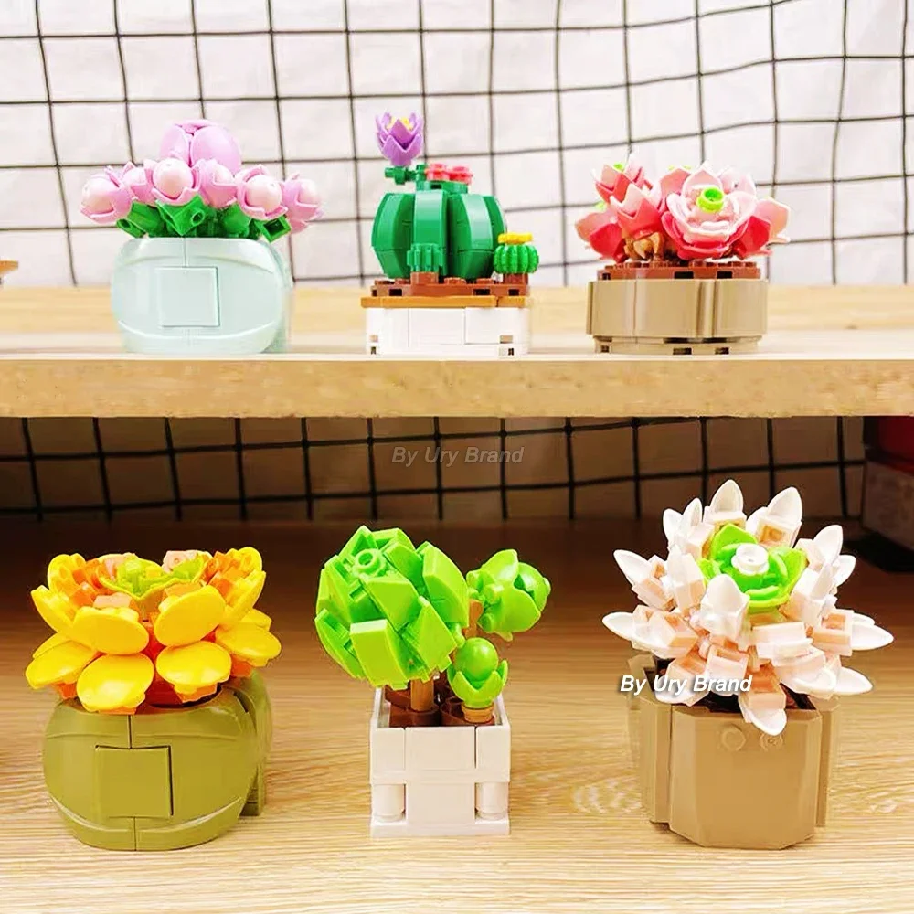 Creative Flower Bouquet City Friends Desktop Succulent Plants Bonsai Decoration MOC Model Building Blocks Toys for Girls Gifts