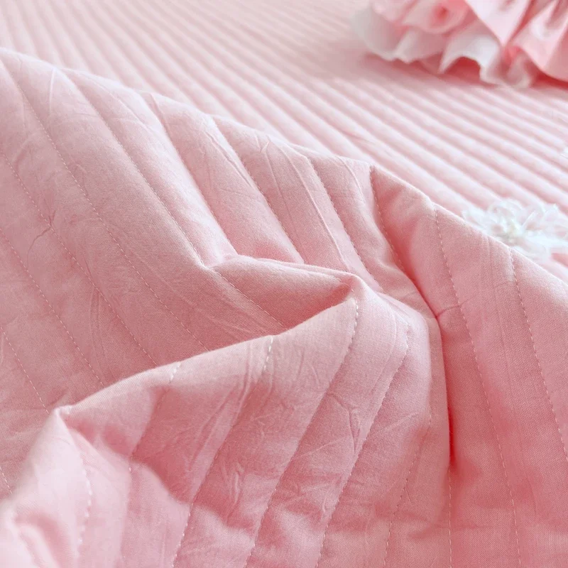 Solid Color High Quality Cotton Thicken Bed Cover Quilted Princess  Bed Skirt Bed Sheet Bedspread Mattress Cover Pillowcases