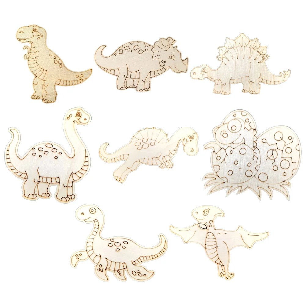 

8 Pcs Dinosaur Finger Handmade DIY Wood Chips Unpainted Crafts Manual Toys Child