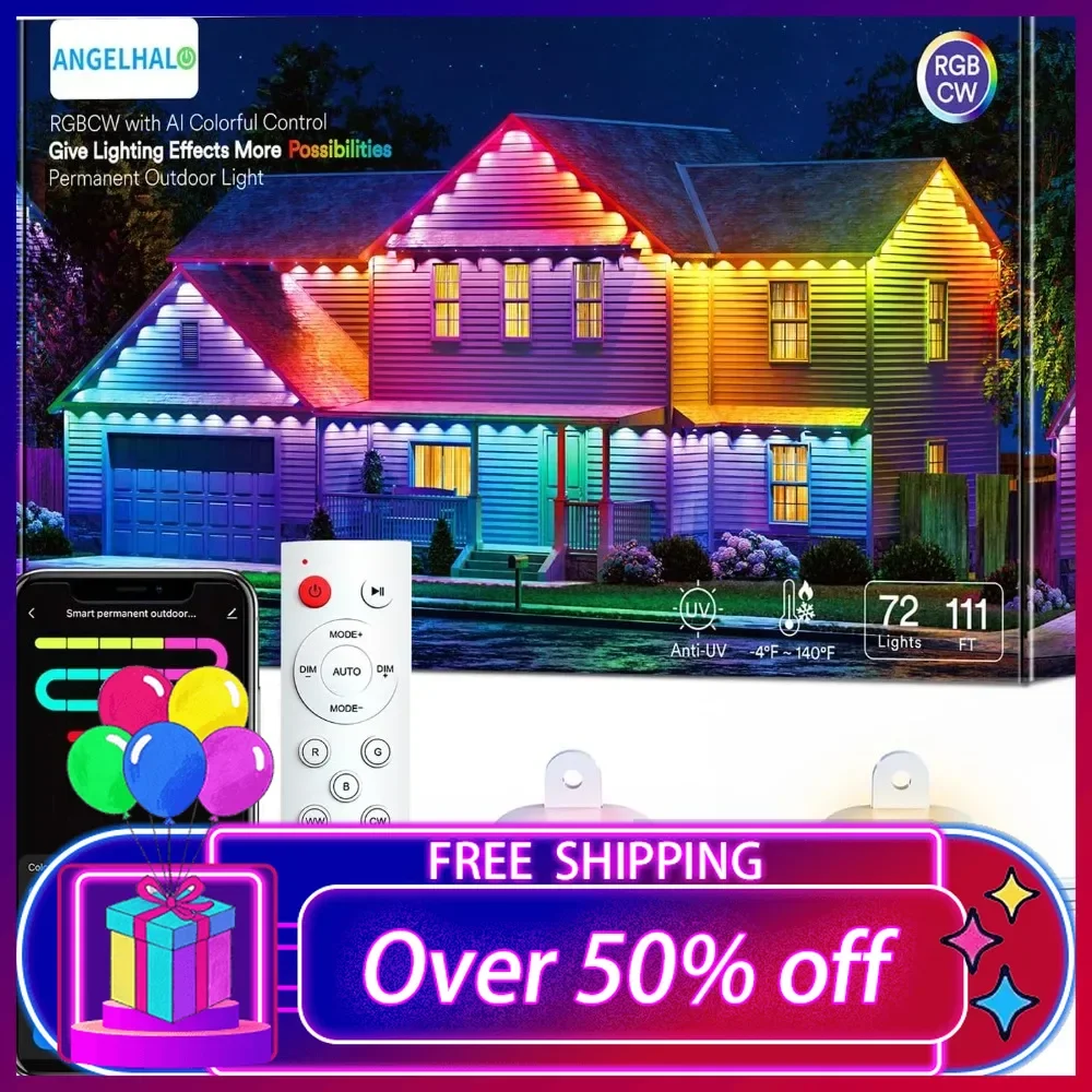 Permanent Outdoor Light, 100ft Smart Lights with 72 LED Lights,Cool/Warm Eaves Lights Waterproof for Christmas, Halloween, Party