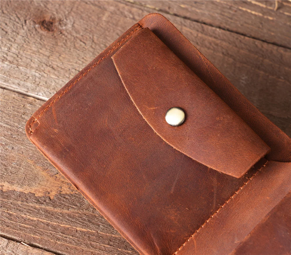 Men Vintage Fashion Genuine Leather Wallet Triple Fold Head Layer Pickup Bag with Coin Pocket Brown Business Purse Short Wallet