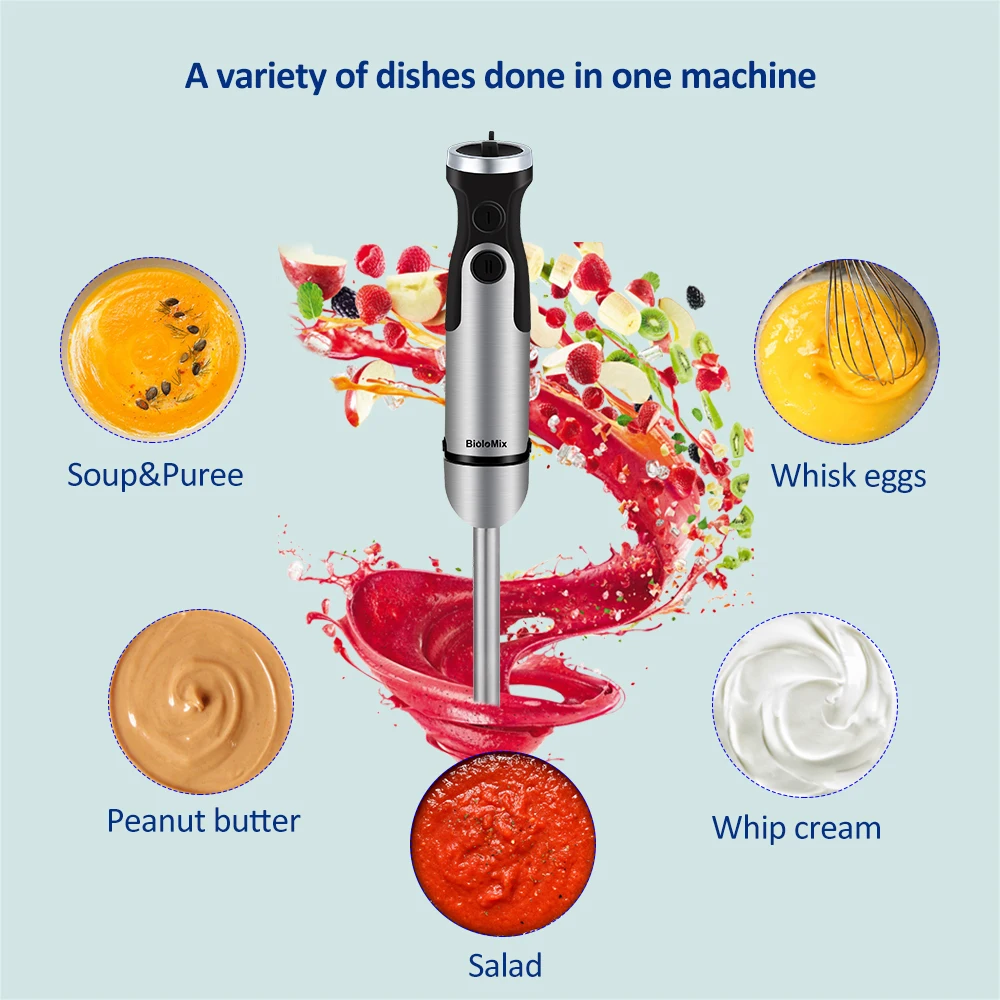 Biolomix 4 In 1 Hand Blender 1200W Onderdompeling Mixer Keukenmachine 6 Speed Control